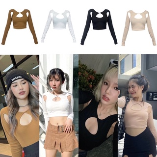 ⚡️Cutout Long Sleeve Tops เสื้อครอปแขนยาว เว้าแขน