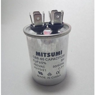 คาปาซิเตอร์  6uf/450v ขาเสียบ บอดี้อลูมิเนียม มิตซูมิ  capacitor คาปาซิเตอร ์เครื่องซักผ้า , ปั๊มน้ำ , มอเตอร์