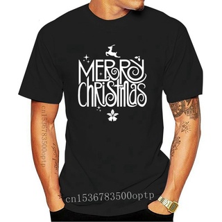 คอลูกเรือเสื้อยืดคอกลมขายดี เสื้อยืดแขนสั้น พิมพ์ลาย MERRY CHRISTMAS ART SWIR TEXT DESIGN PRESENT GIFT XMAS SANTA แฟชั่น