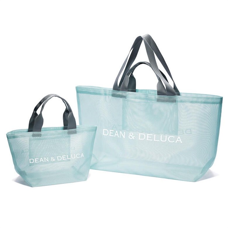 กระเป๋าถือ กระเป๋าสะพายไหล่ ผ้าตาข่าย ลาย dean & deluca สีชมพู สีฟ้า สไตล์ญี่ปุ่น เหมาะกับเดินชายหาด วันหยุดริมทะเล แฟชั่นฤดูร้อน
