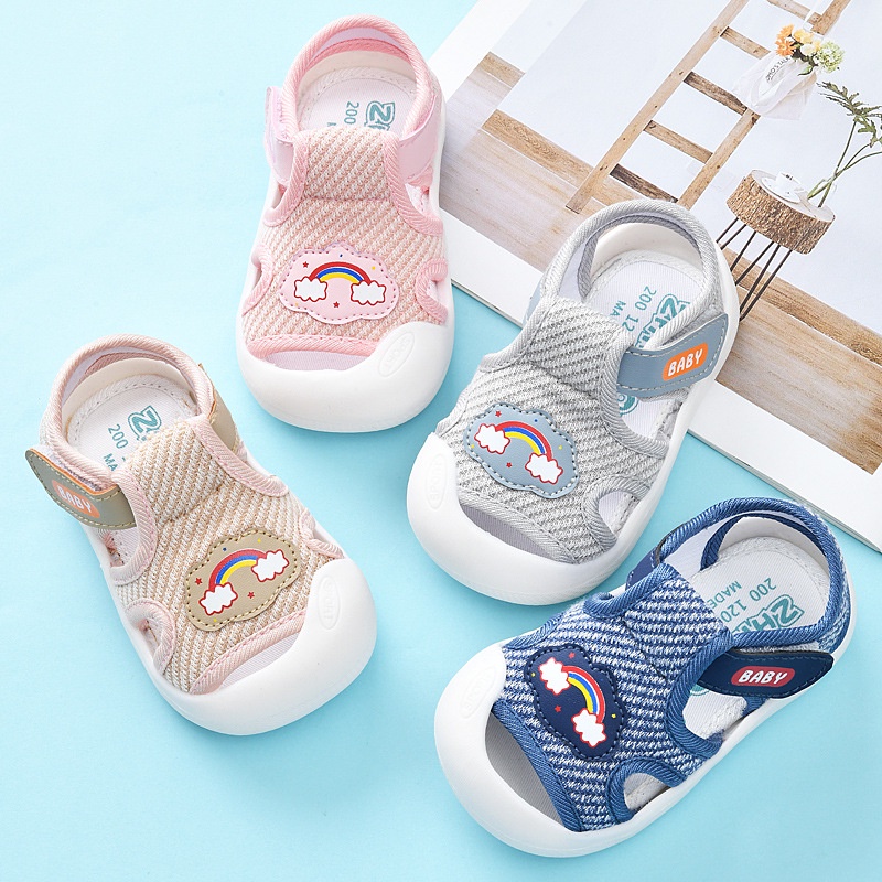 รองเท้าแตะยาง สีรุ้ง น่ารัก น้ําหนักเบา สําหรับเด็กวัยหัดเดิน 0-3 ปี