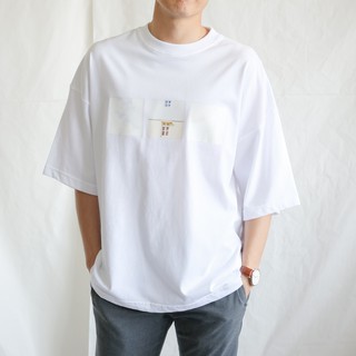 เสื้อยืดคอกลมเสื้อยืดโอเวอร์ไซส์ GURETO : 3Blocks (White)S-3XL