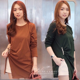 เสื้อยืดดีไซน์เกร๋ๆ ผ่าหน้าจับจีบมีมุกตอกหมุดเรียง minicloset