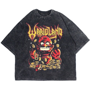 เสื้อยืดผ้าฝ้ายพิมพ์ลายเสื้อยืดแขนสั้น พิมพ์ลาย WARIOLAND WASHING VINTAGE ขนาดใหญ่