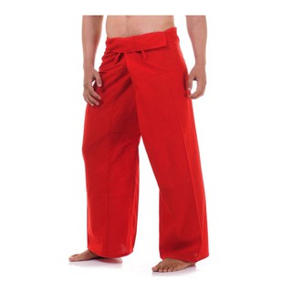 กางเกงเล ผ้าฝ้าย สีแดงพื้น UNISEX Fisherman Pants