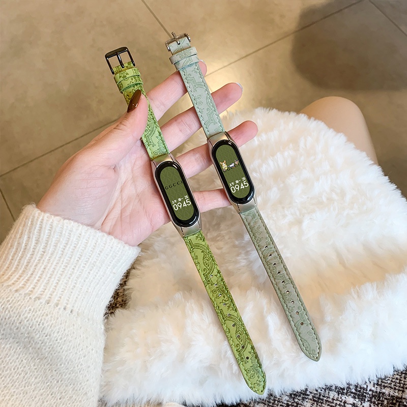 Ins风清新绿皮สําหรับXiaomi Mi Smart Watch Band 6 5 表带 กองทัพพิมพ์ดอกไม้กีฬา
