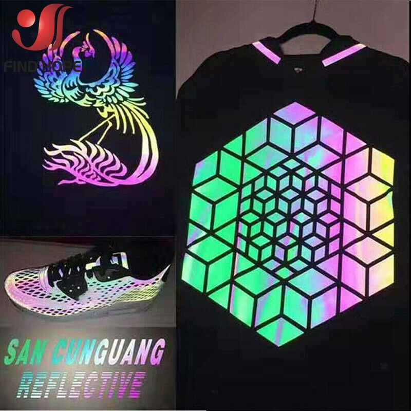 Reflective Rainbow/Gray Heat Transfer Vinyl HTV Iron on T-shirt Clothing Hat Bag Vinyl Cutter DIY Craft Roll 20*25cm/20*50cm/30*50cm