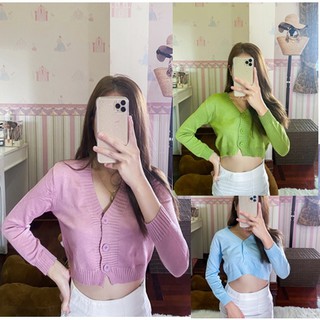 🎄มือ1 เสื้อคลุมไหมพรม มีกระดุมด้านหน้า ผ้าหนา สีสวยสดใส สไตล์วินเทจ