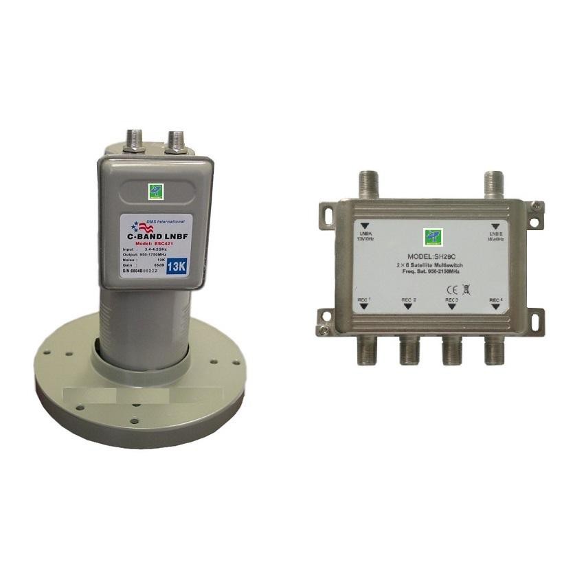 LNB สำหรับจานโปร่ง C band แบบ 2 ขั้ว พร้อมMulti Switch 2x4 สำหรับเครื่องรับดาวเทียม C band 3- 4 จุดใช้ได้กับจานทุกยี่ห้อ