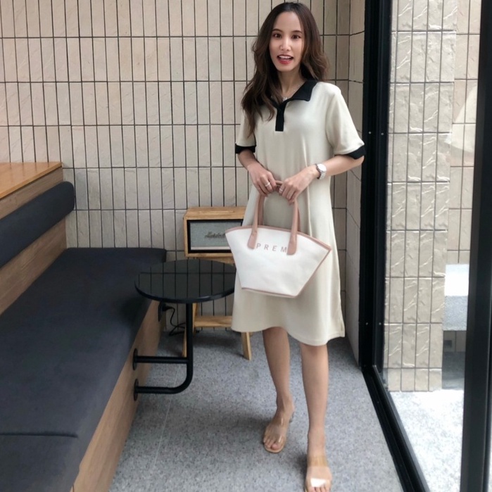 𝑷𝑶𝑳𝑶 𝑻𝒘𝒐-𝑻𝒐𝒏𝒆 𝑫𝒓𝒆𝒔𝒔 ·˚ เดรสผ้าร่อง ไม่ต้องรีด เนื้อผ้ายืดได้เย้อะ ใส่สบายมาก!! #950