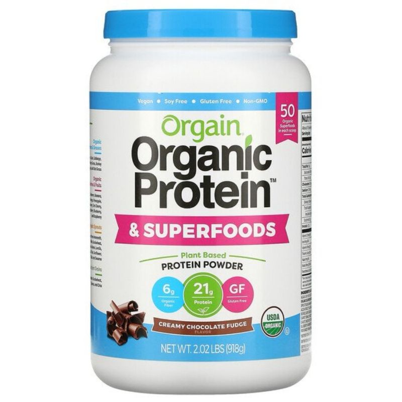 Orgain, Organic Protein &amp; Superfoods Powder, Plant Based, Creamy Chocolate Fudge, 2.02 lbs (918 g)