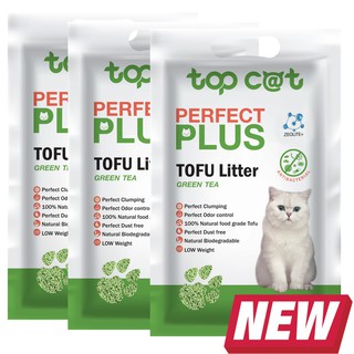 Topcat Perfect Plus ทรายเต้าหู้  กลิ่น Greentea 6ลิตร 3ถุง