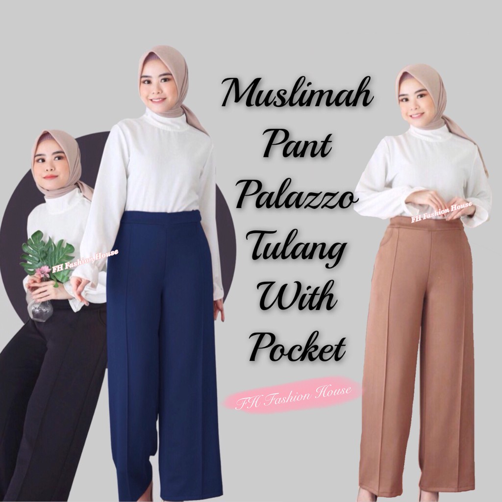 FH Muslimah Long Pant Palazzo Tulang พร้อมกระเป๋า - 10228