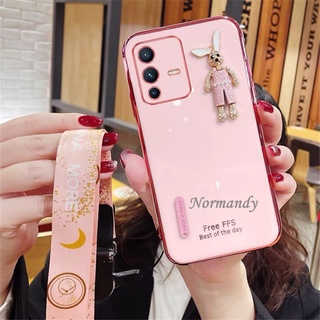 เคสโทรศัพท์ Ready Stock Casing Vivo V23 V23e Y15s Y15A Y21 Y33S X70 Pro V21E V21 5G 4G Silicone Softcase Electroplating Flash Drill Rabbit Phone Case with Lanyard เคส