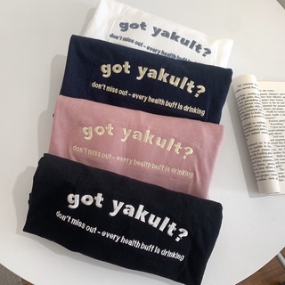 S113 เสื้อยืด oversize ผ้าคอตตอน สไตล์มินิมอล ปัก got yakult