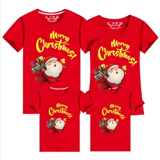 ชุดรอมเปอร์ เสื้อยืด ผ้าฝ้าย พิมพ์ลาย Merry Christmas Santas Deer 9 สี สําหรับครอบครัว เด็กผู้ชาย ผู้หญิง