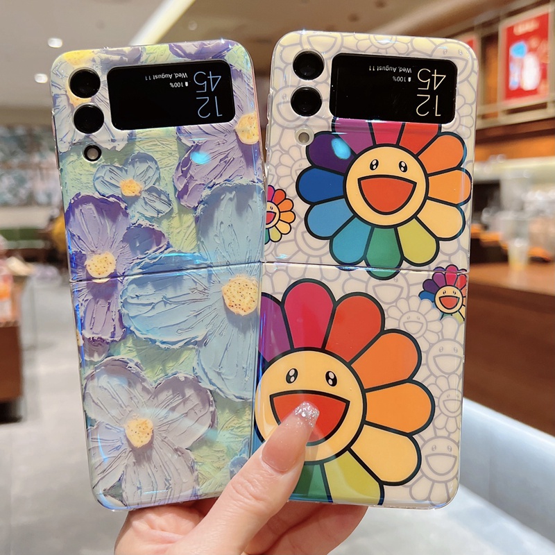 SAMSUNG แฟชั่นภาพวาดสีน้ํามันดอกไม้เคสโทรศัพท์สําหรับSamsung Galaxy Z Flip 7 6 Flip 5 4 Flip7 ฝาครอบIMD Blu-rayซิลิโคนสําหรับZ Flip7 Flip7FE Flip6 Flip5 Flip4 เคสโทรศัพท์