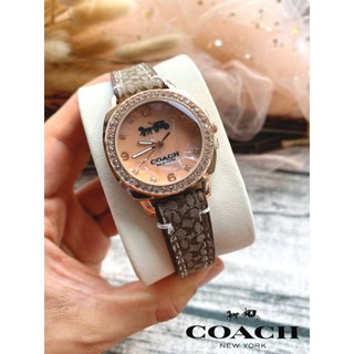 🔥🔥🔥COACH WATCH 🧡แถมกล่องหนัง ปั๊มแบรนด์ สายหนังโคทขอบเพชรหน้าหินอ่อน