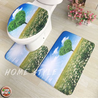 🚽ชุด set สุขภัณฑ์💊ลายดอกไม้ ทิวสวน สวยๆ set 3 ชิ้น โพลีเอสเตอร์ ทำความสะอาดง่าย ไม่เป็นเชื้อรา