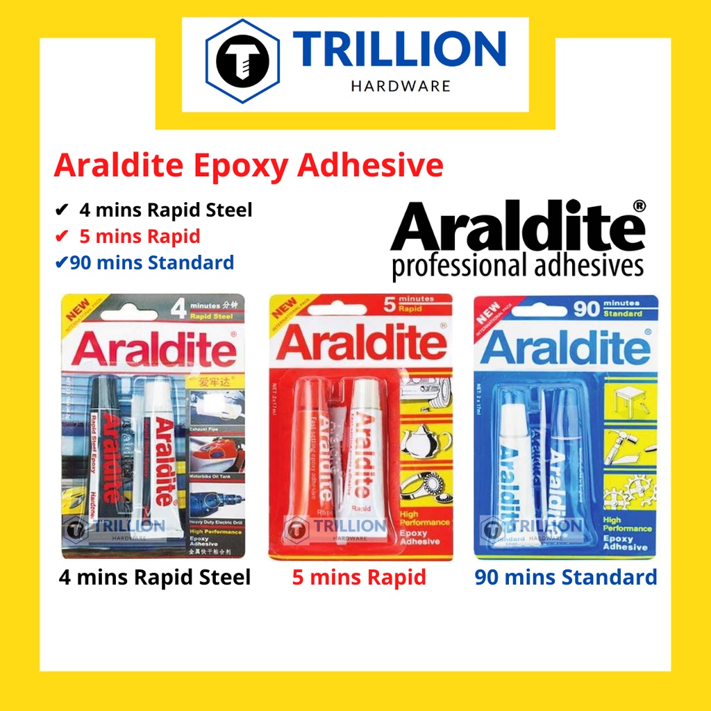 Araldite 4 min Rapid Steel / 5 min Rapid / 90 min กาวอีพ็อกซี่ประสิทธิภาพสูงมาตรฐาน pelkat 2x15 ml.