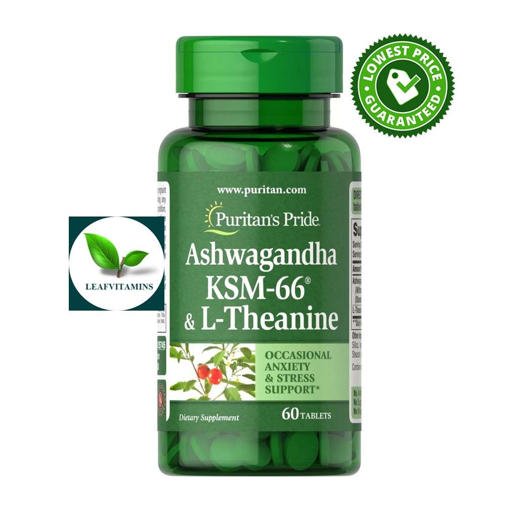 Puritans Pride Ashwagandha KSM-66 L-Theanine 60 Tablets - leafvitamins ...