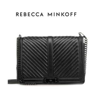 REBECCA MINKOFF CHEVRON QUILTED JUMBO LOVE CROSS BODY BLACK กระเป๋าสะพายพาดลำตัวผู้หญิง