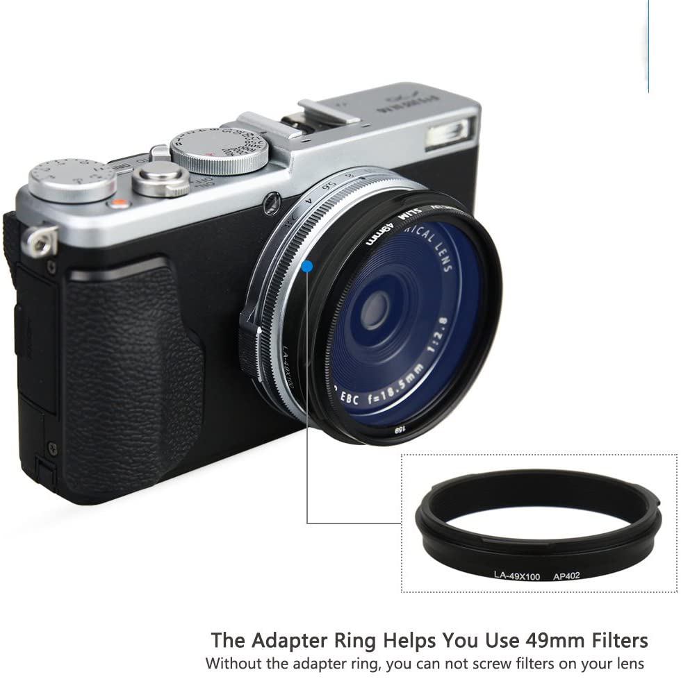 JJC LHX100 Lens Hood Sun Shade with 49mm Filter Adapter Ring for