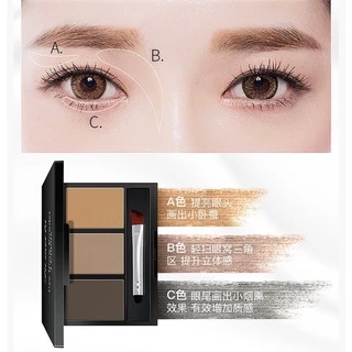 LAMEILA 3605 เขียนคิ้วตลับ 3in1 คิ้วฝุ่นอัดแข็งตลับ 3 มิติ แถมแปรงปัดคิ้ว 2 หัว สไตล์เกาหลี กันน้ำ ติดทน Eyebrow Powder