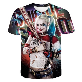 เสื้อยืดแขนสั้นลําลอง พิมพ์ลาย Suicide Squad Harley Quinn Joker แฟชั่นฤดูร้อน สําหรับเด็กผู้ชาย และเด็กผู้หญิง