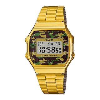 CASIO Standard รุ่น A168WEGC-3DF สีทอง หน้าปัดลายพราง สายสแตนเลส