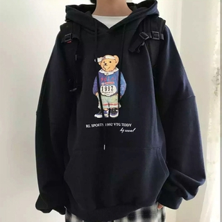 Women Korean Long Sleeve Cartoon Bear Printed Ulzzang Hooide