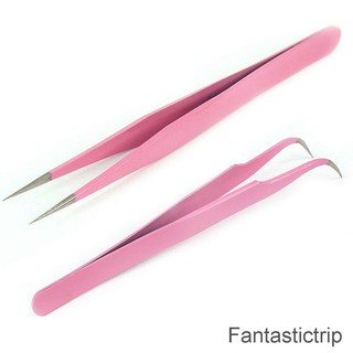 Fantastictrip คีมเหล็ก สีชมพู 2 ชิ้น + แหนบโค้ง สําหรับขนตา