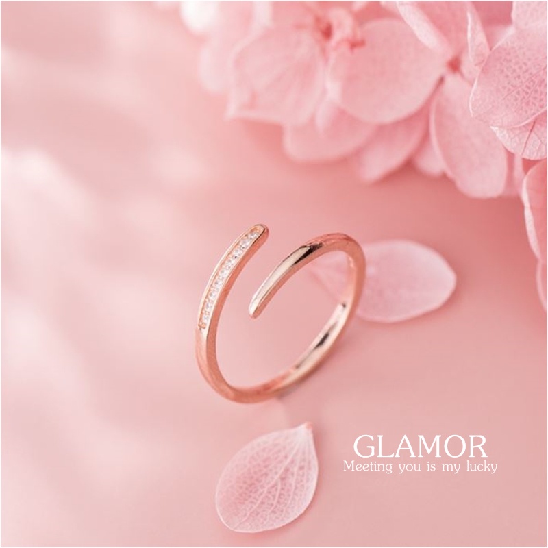 แหวนเงินแท้ 92.5% Glamor ring RGS-021 สีโรสโกลด์อ่อนหวาน ประดับ Cubic Zirconia (CZ) ปรับขนาดได้