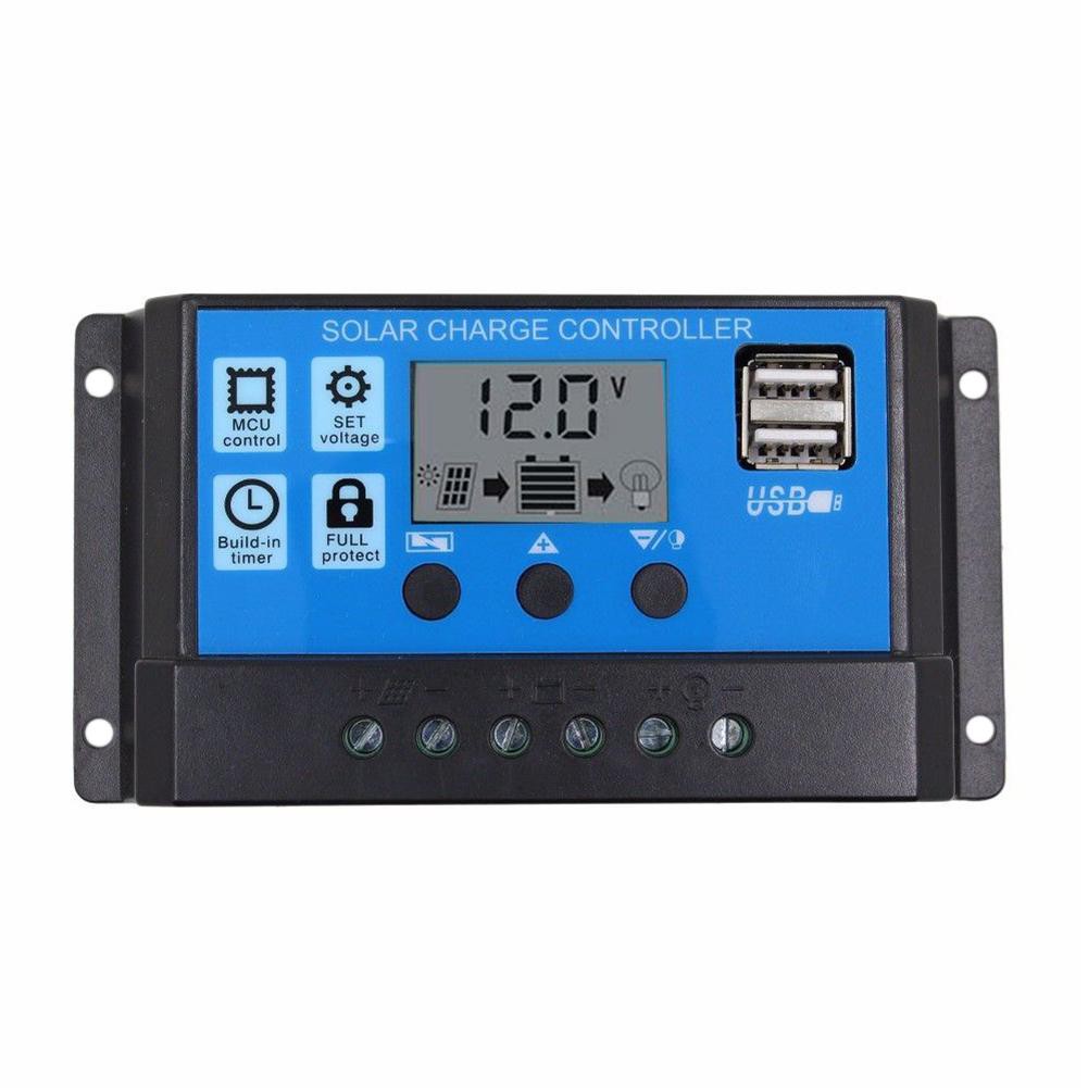 WF 12V/24V LCD Auto Work Solar Charge Controller PWM Dual USB Output ...