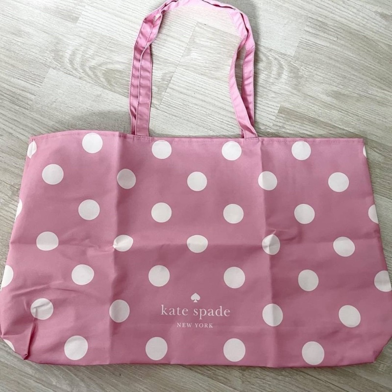 กระเป๋า Kate Spade Polka Dot Canvas Tote XL Reusable Shopping Toy Beach Bag Pink ใบใหญ่ สีชมพู ลายจุด