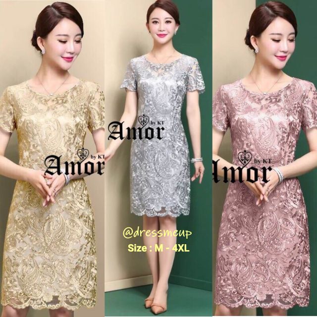 ชุดออกงาน ชุดราตรี ชุดไปงาน ชุดเดรสลูกไม้ ชุดคนอ้วน 227 # ✨✨Amor Everlasting Classic Lace Dress✨✨