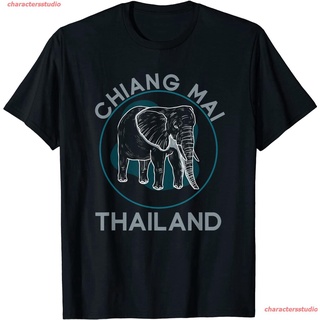 เสื้อยืดคอกลมcrew neckcharactersstudio Chiang Mai Thai Vacation Elephant Lover Gift Thailand T-Shirt เสื้อยืดผู้ชาย ดพิม