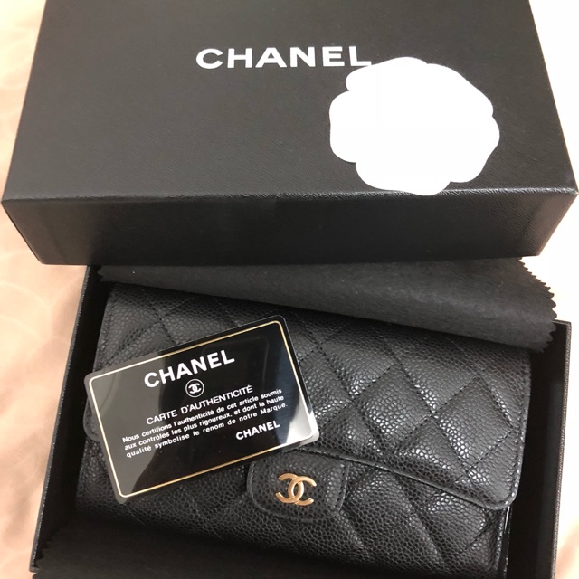 NEW!! CHANEL Tri Fold Wallet Black Caviar