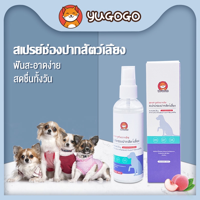 yugogo สเปรย์ฉีดช่องปากสัตว์เลี้ยง รสชาเขียว/รสพีช 100 มล สูตรธรรมชาติ ทำความสะอาดฟัน ดับกลิ่นปาก