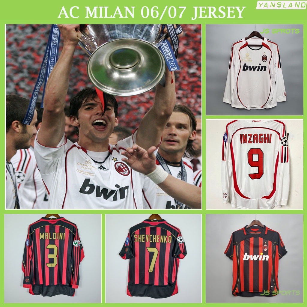 เสื้อกีฬาแขนสั้น ลายทีมชาติฟุตบอล Shevchenko Nesta Stam Maldini Kaka Inzaghi 2006 2007 AC Milan Retro Jersey-Milan 06 07 UCL