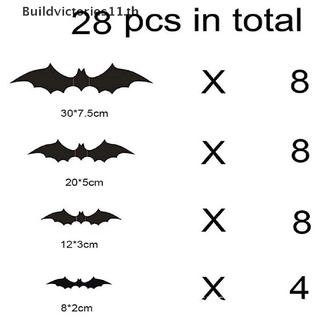 Buildvictories11 สติกเกอร์ PVC ลายค้างคาว 3D สีดํา สําหรับติดตกแต่งผนังห้อง บาร์ ปาร์ตี้ฮาโลวีน DIY 28 ชิ้น