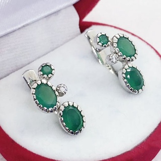 U6414 ต่างหูพลอยโมราแท้ ( Chrysoprase ) แบบอิงลิชล็อค ตัวเรือนเงินแท้ 925 ชุบทองคำขาว