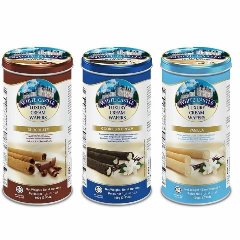 ยกลังพร้อมส่ง White castle Luxury cream wafers ขนาด70gm.กล่องเหล็กเวเฟอร์อัดแท่งกระป๋อง