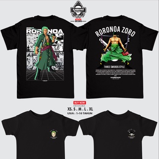 เสื้อยืดผ้าฝ้ายพรีเมี่ยมเสื้อยืด ลายการ์ตูนอนิเมะวันพีช  RORONOA ZORO SWORDSMAN สําหรับเด็กS-2XL