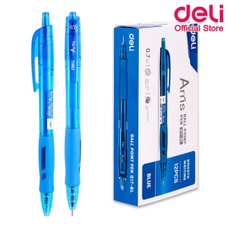 Deli Q17 Ballpoint Pen Mini Tip 0.7mm ปากกาลูกลื่นแบบกด หมึกน้ำเงิน ขนาด 0.7mm (แพ็คกล่อง 12 แท่ง) ปากกา ปากกาลูกลื่น เครื่องเขียน