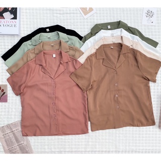 ♡ 𝗩𝗶𝗻𝘁𝗮𝗴𝗲 𝘀𝗵𝗶𝗿𝘁 ♡ เสื้อเชิ้ตแขนสั้น สไตล์วินเทจ ผ้าไหมอิตาลี ตัดเย็บละเอียด ใส่สบายสุดๆ