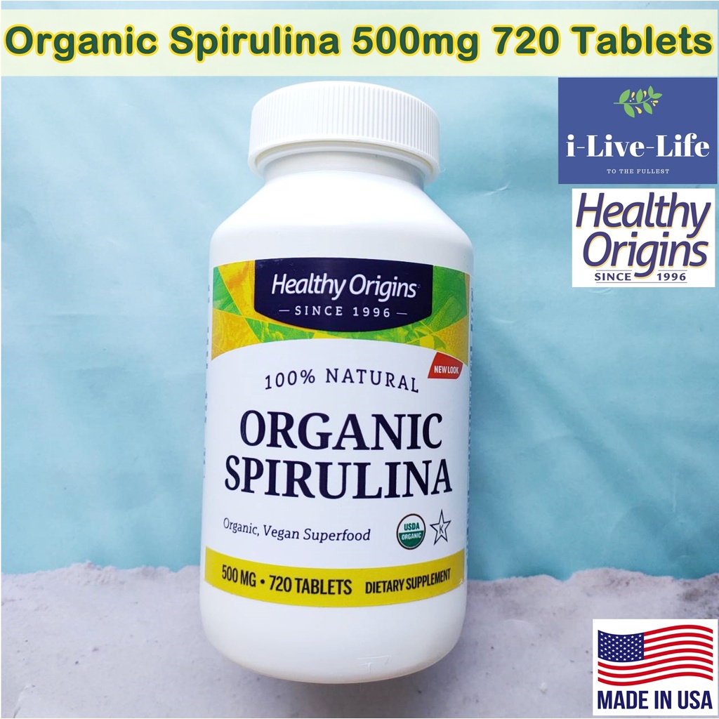 สาหร่ายสไปรูลิน่าออแกนิค Organic Spirulina 500 mg 720 Tablets (Healthy Origins®) Organic Vegan Superfood