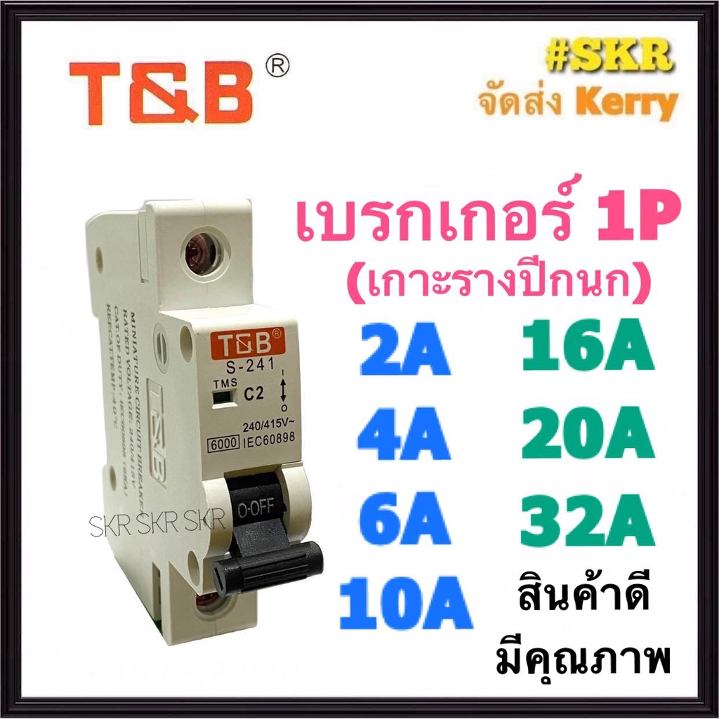 T&B ลูกเซอร์กิต 1P 2A 4A 6A 10A 16A 20A 32A (ล็อคราง DIN) เซอร์กิตเบรกเกอร์ เบรกเกอร์ เบรคเกอร์ ลูกย่อย วัสดุคุณภาพดี จัดส่ง Kerry