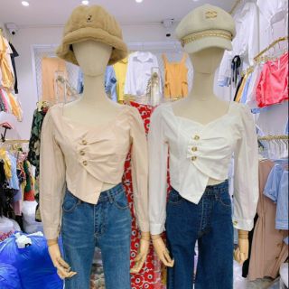 เสื้อครอป แขนยาว ครอปแขนยาว กระดุมหน้า (ถ่ายจากสินค้าจริง เหมือนแบบ 100%)