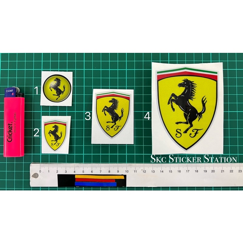 สติ๊กเกอร์การพิมพ์ ferrari (มีให้เลือก 3 ขนาด) สติ๊กเกอร์ลามิเนตและไดคัท โลโก้เฟอร์รารี